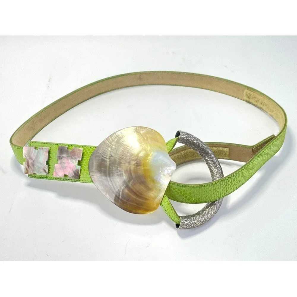 Anthony Alexander Shell Belt Green Leather Nautilus Buckle 43